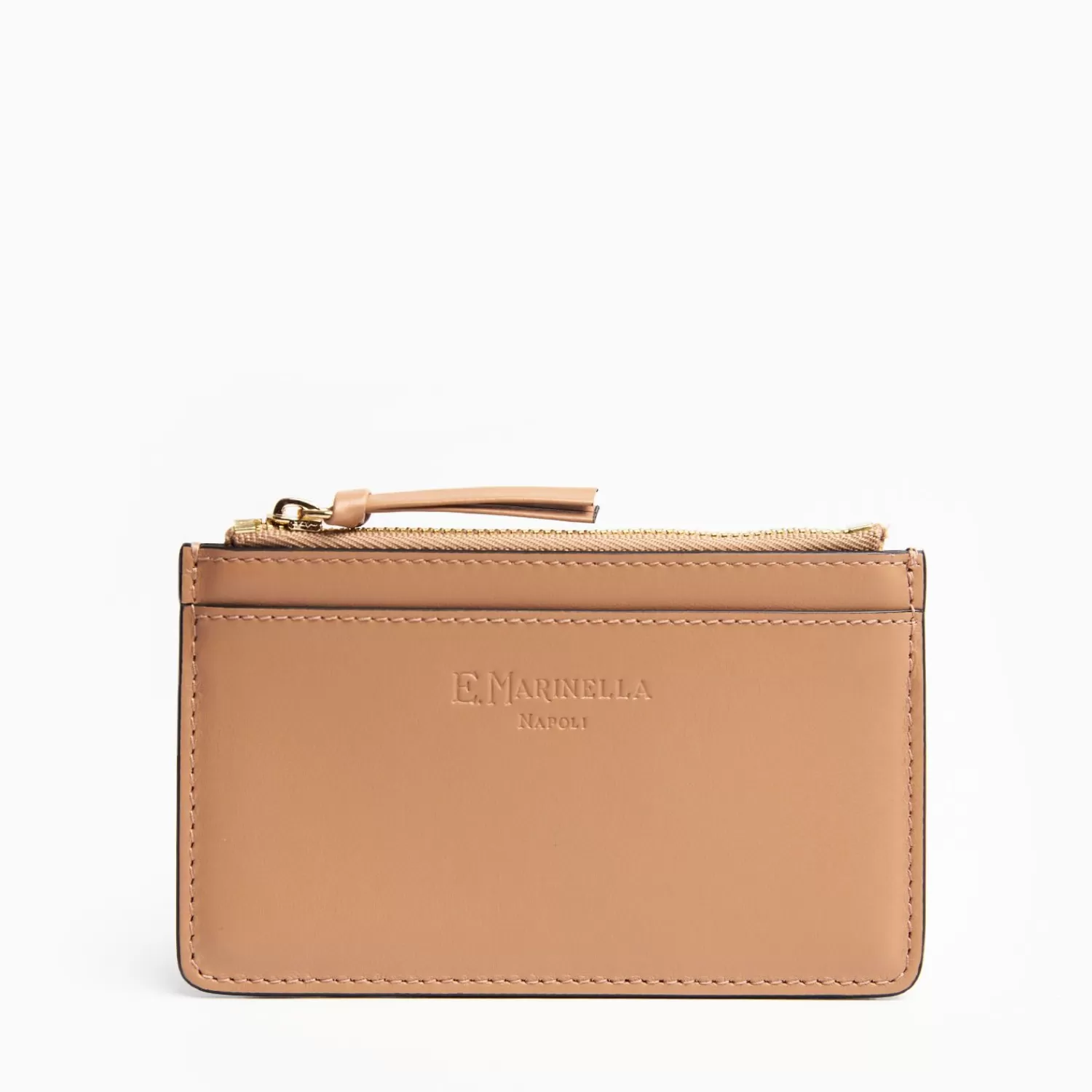 Light Brown Leather Zip Credit Card Holder>E.Marinella Fashion