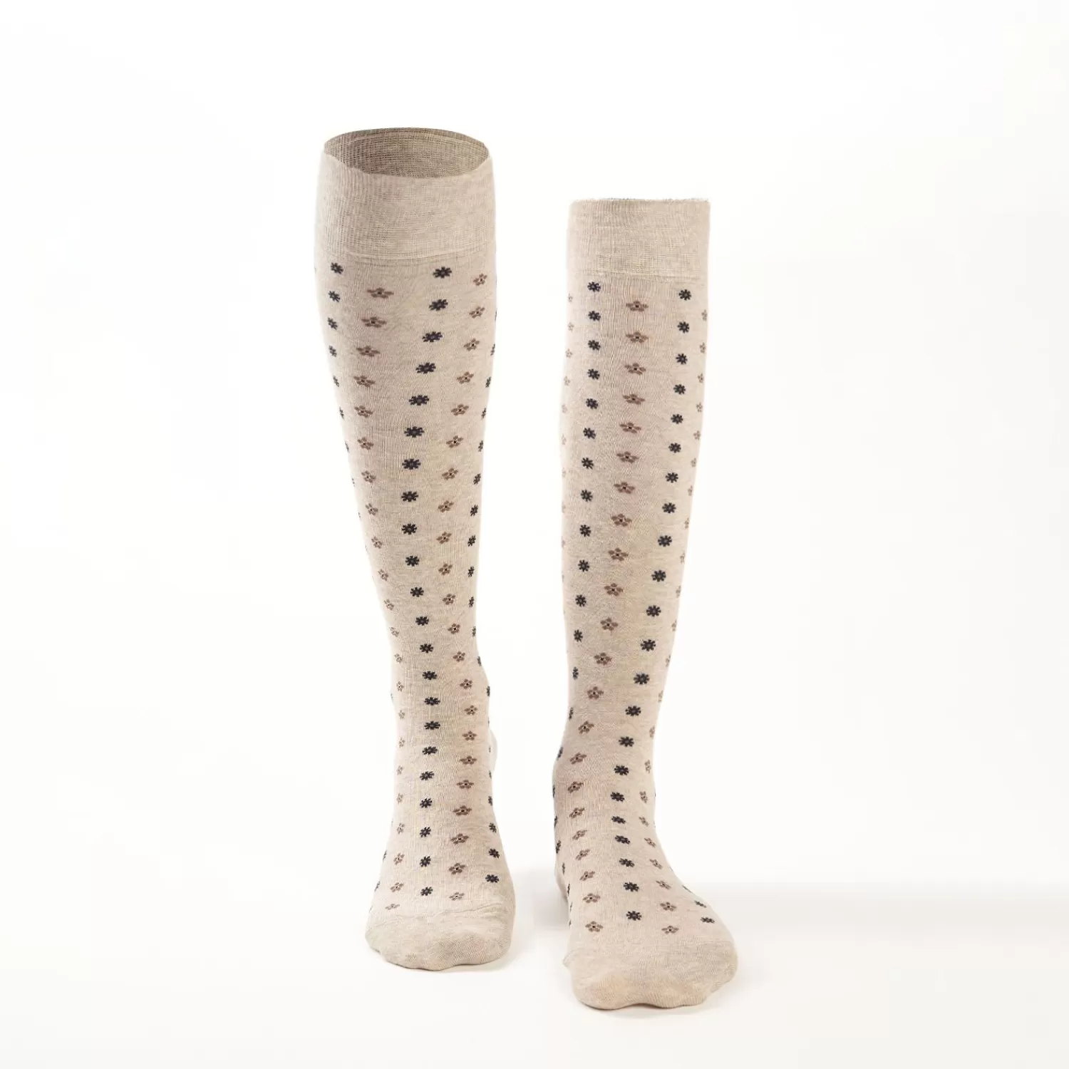 Long Beige Cotton Socks - Small Flower Pattern>E.Marinella Best Sale