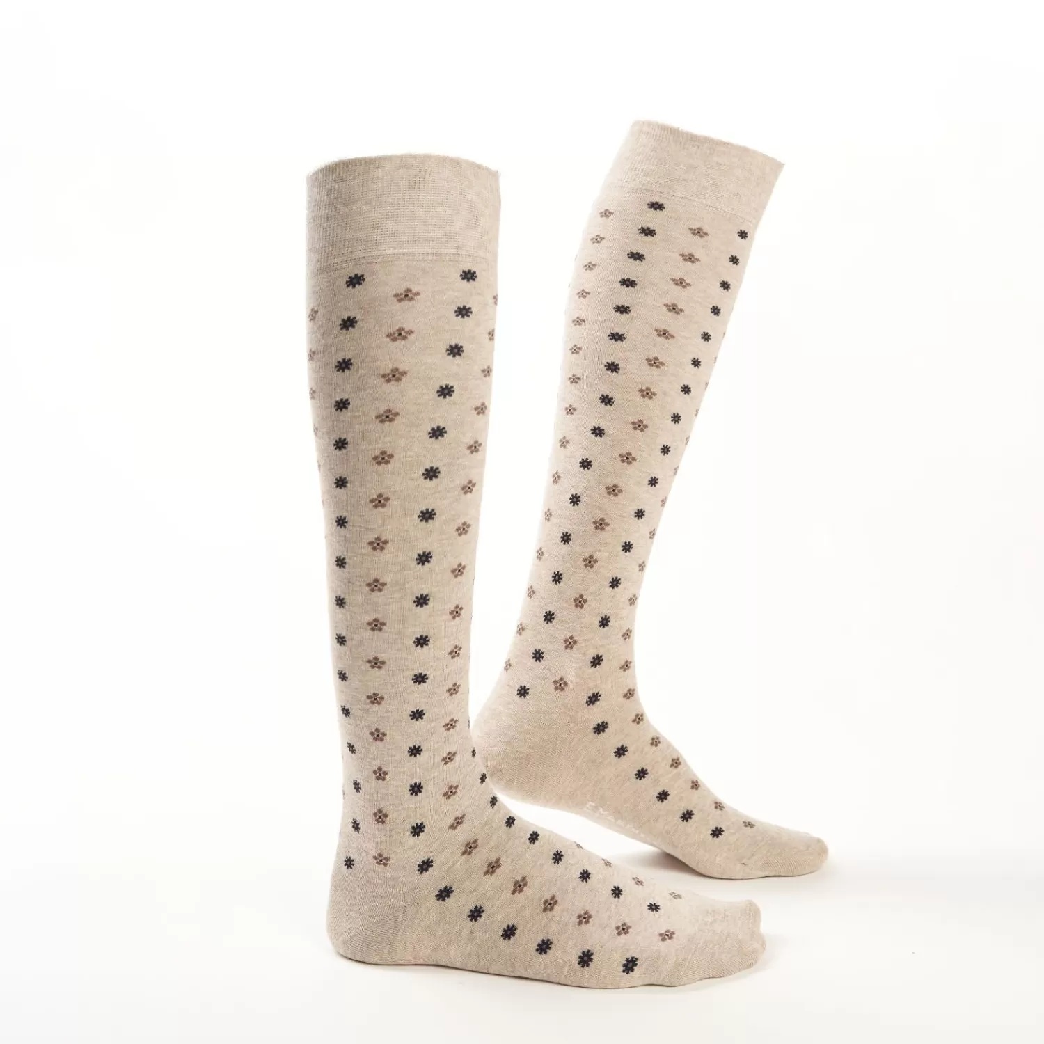 Long Beige Cotton Socks - Small Flower Pattern>E.Marinella Best Sale