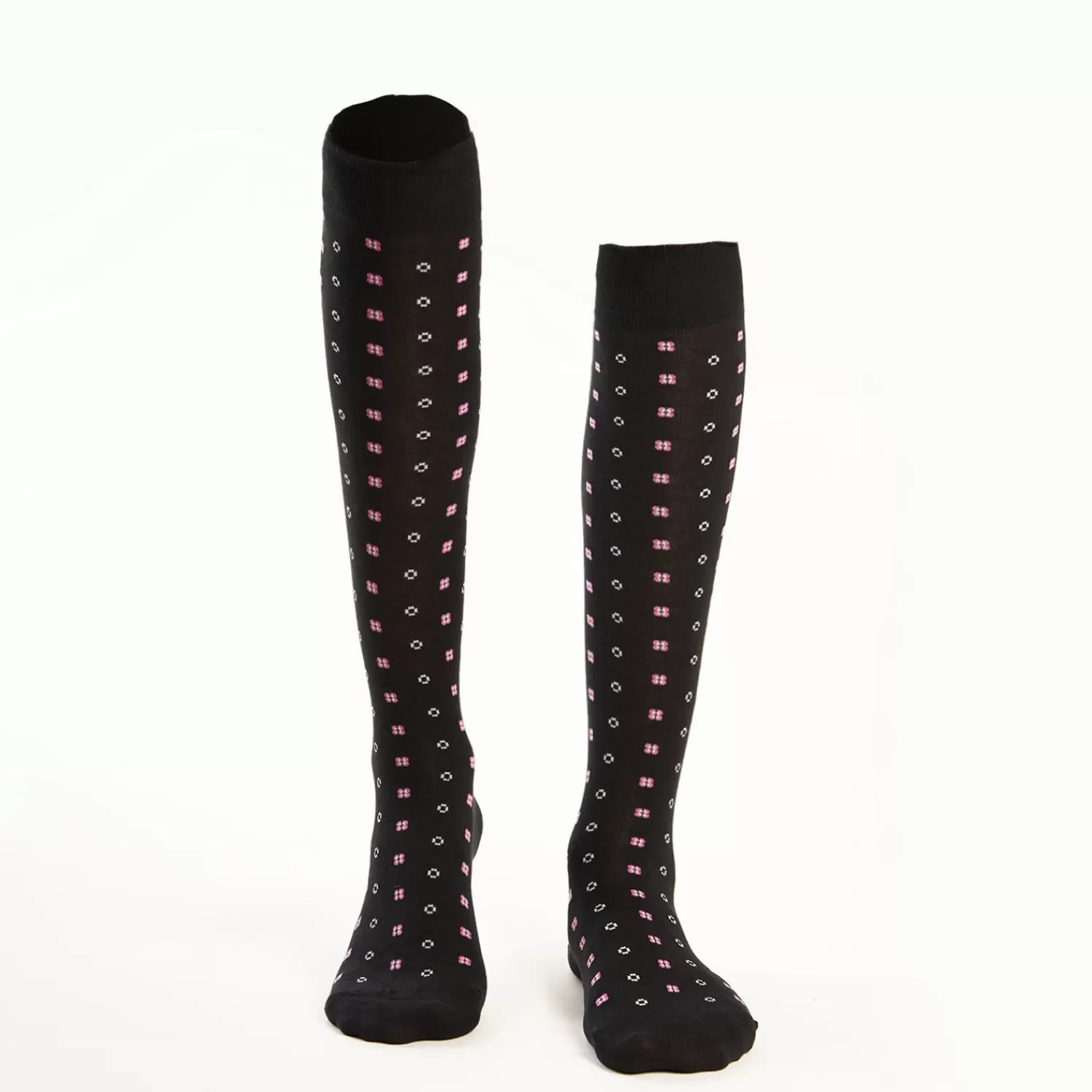 Long Black Cotton Socks - Small Flower Pattern>E.Marinella Store