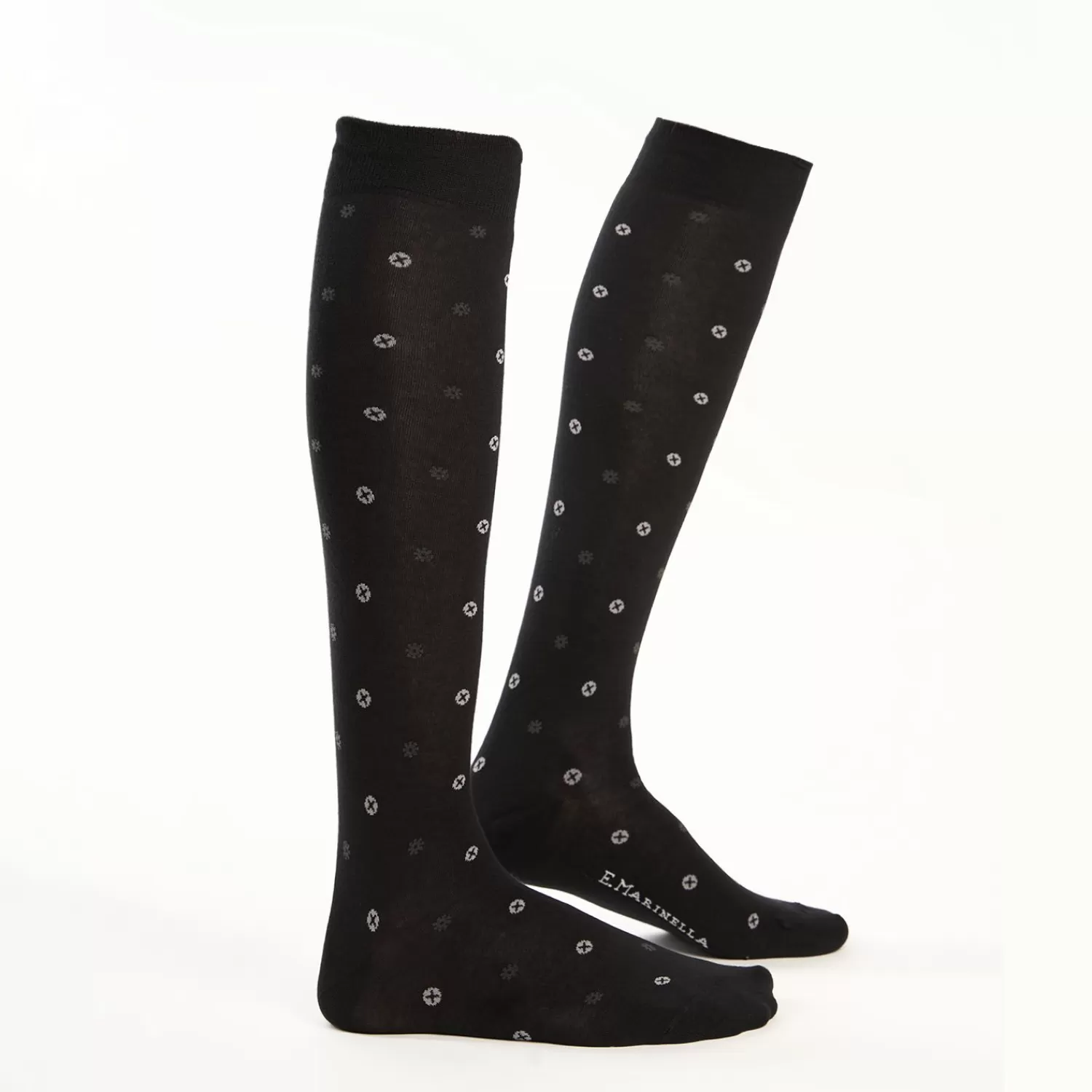 Long Black Cotton Socks - Small Flower Pattern>E.Marinella Cheap