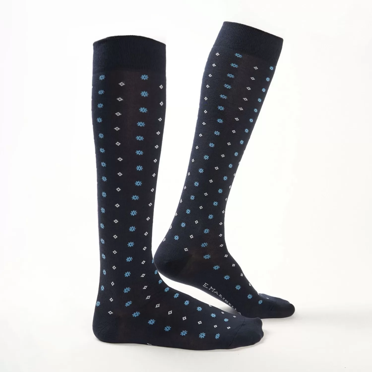 Long Blue Cotton Socks - Small Flower Pattern>E.Marinella Flash Sale