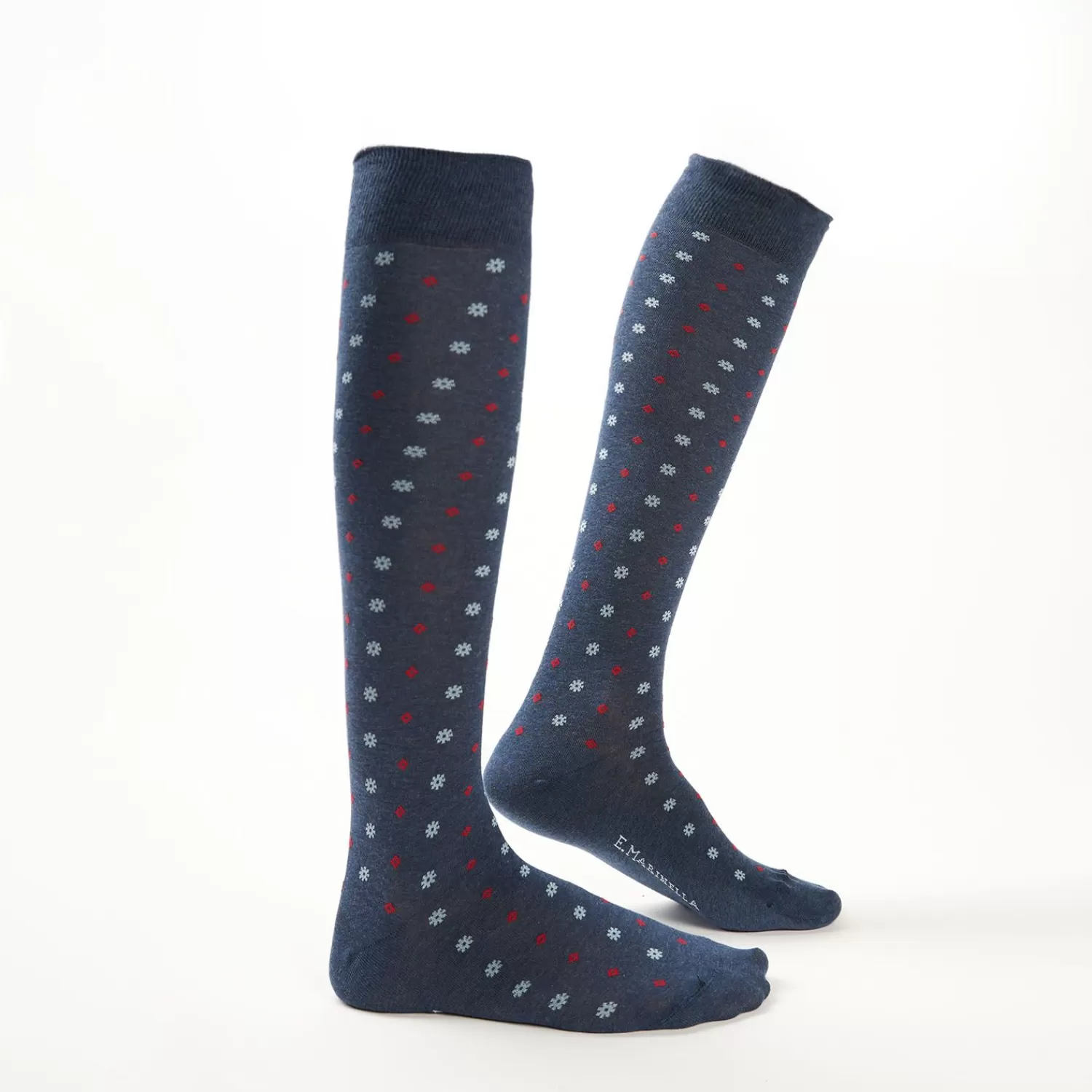 Long Blue Cotton Socks - Small Flower Pattern>E.Marinella Flash Sale