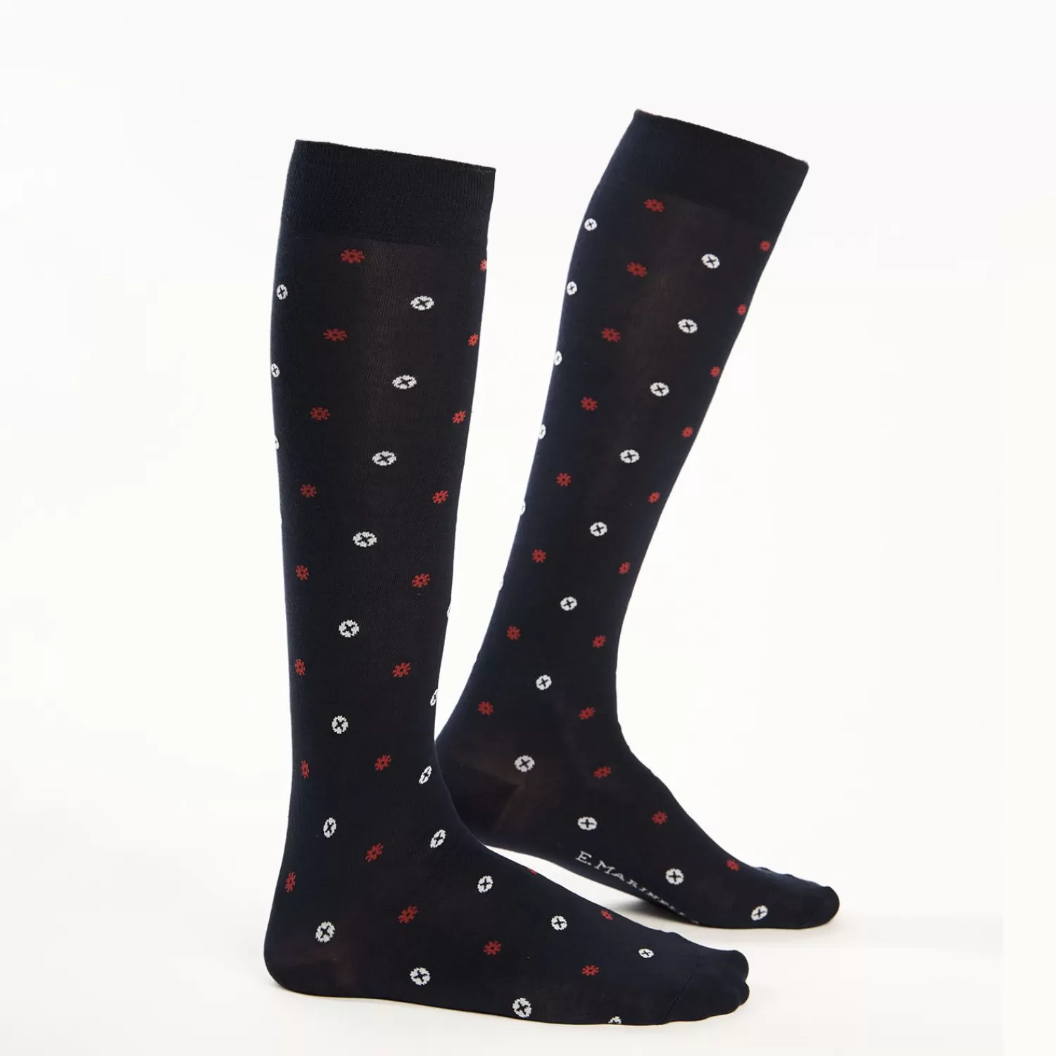 Long Blue Cotton Socks - Small Flower Pattern>E.Marinella Best