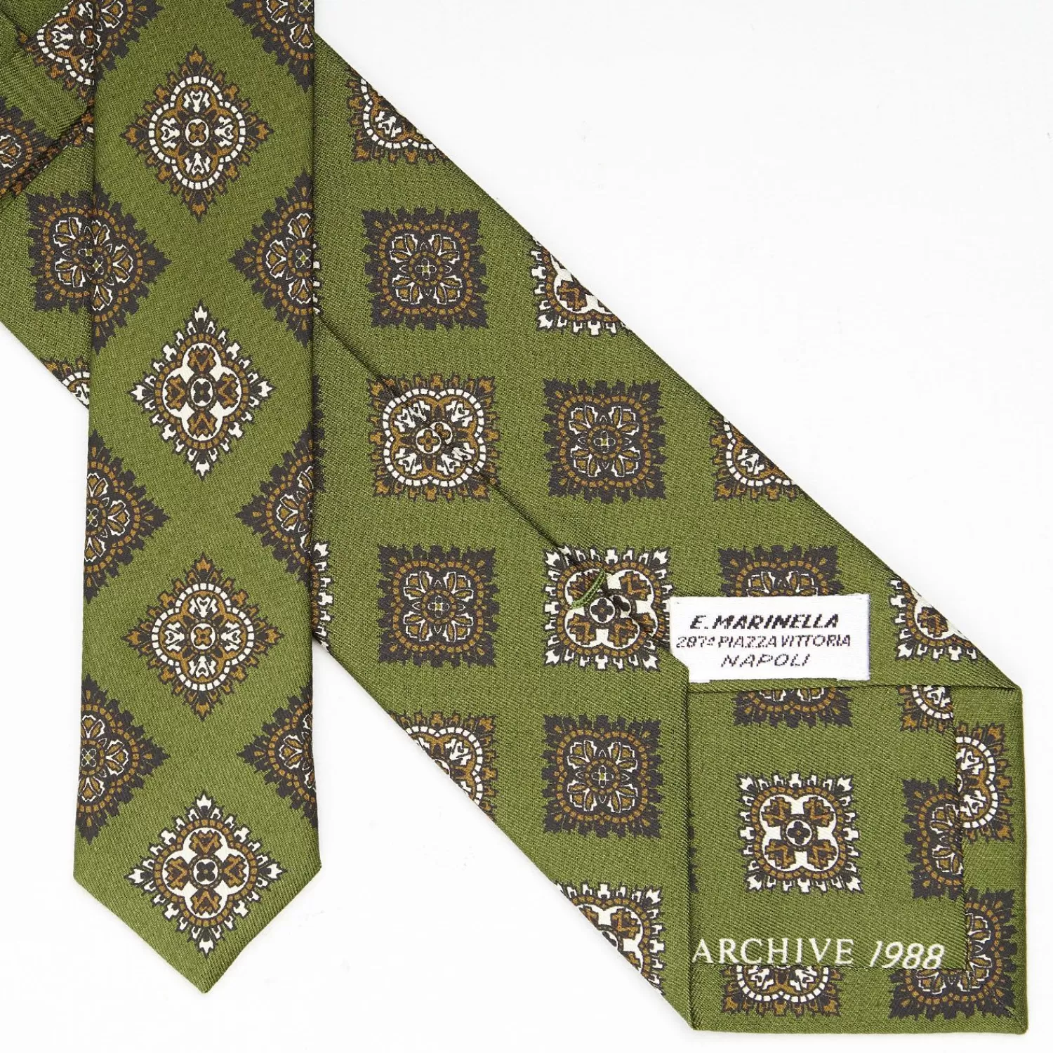 Olive Green Archivio Collection Silk Tie 1988-06>E.Marinella Best