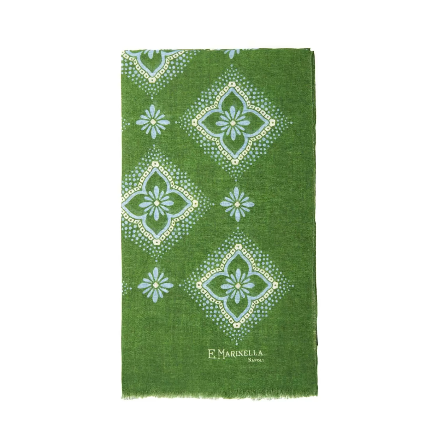 Olive Green Cotton And Linen Scarf - Light Blue Macro Flowers>E.Marinella Cheap