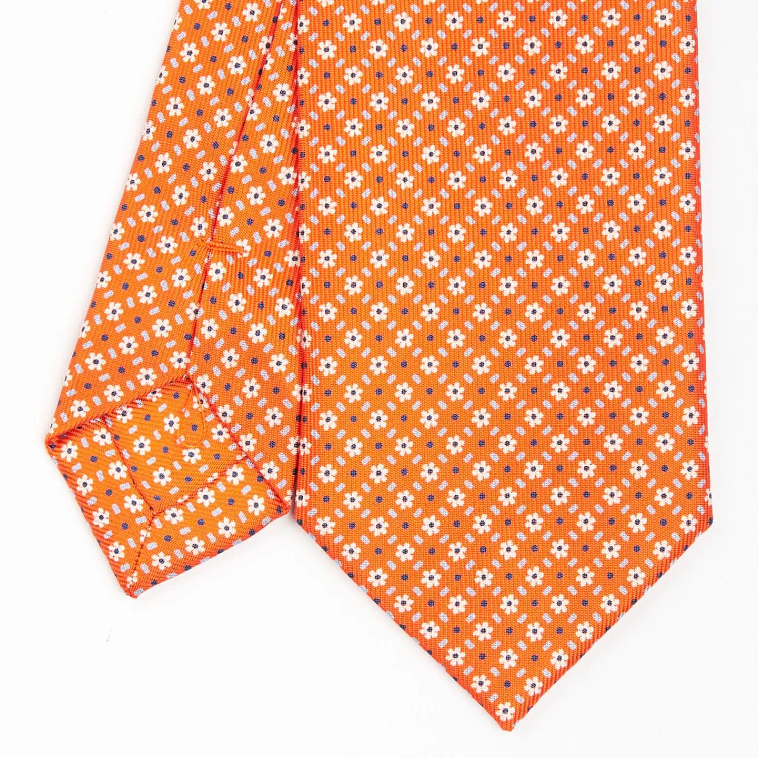 Orange Sartorial 7 Cm Silk Tie - Small Flower Pattern>E.Marinella Outlet