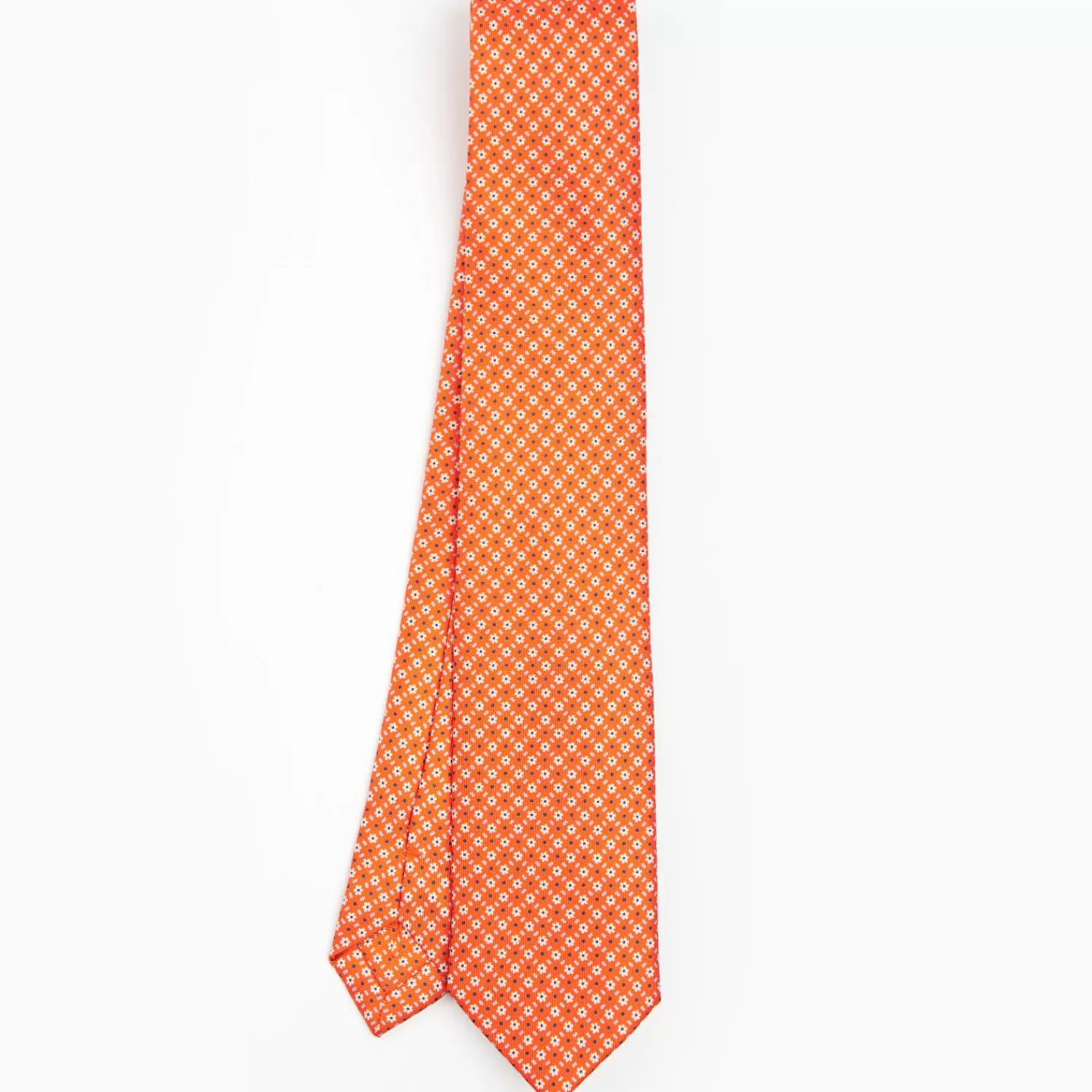 Orange Sartorial 7 Cm Silk Tie - Small Flower Pattern>E.Marinella Outlet