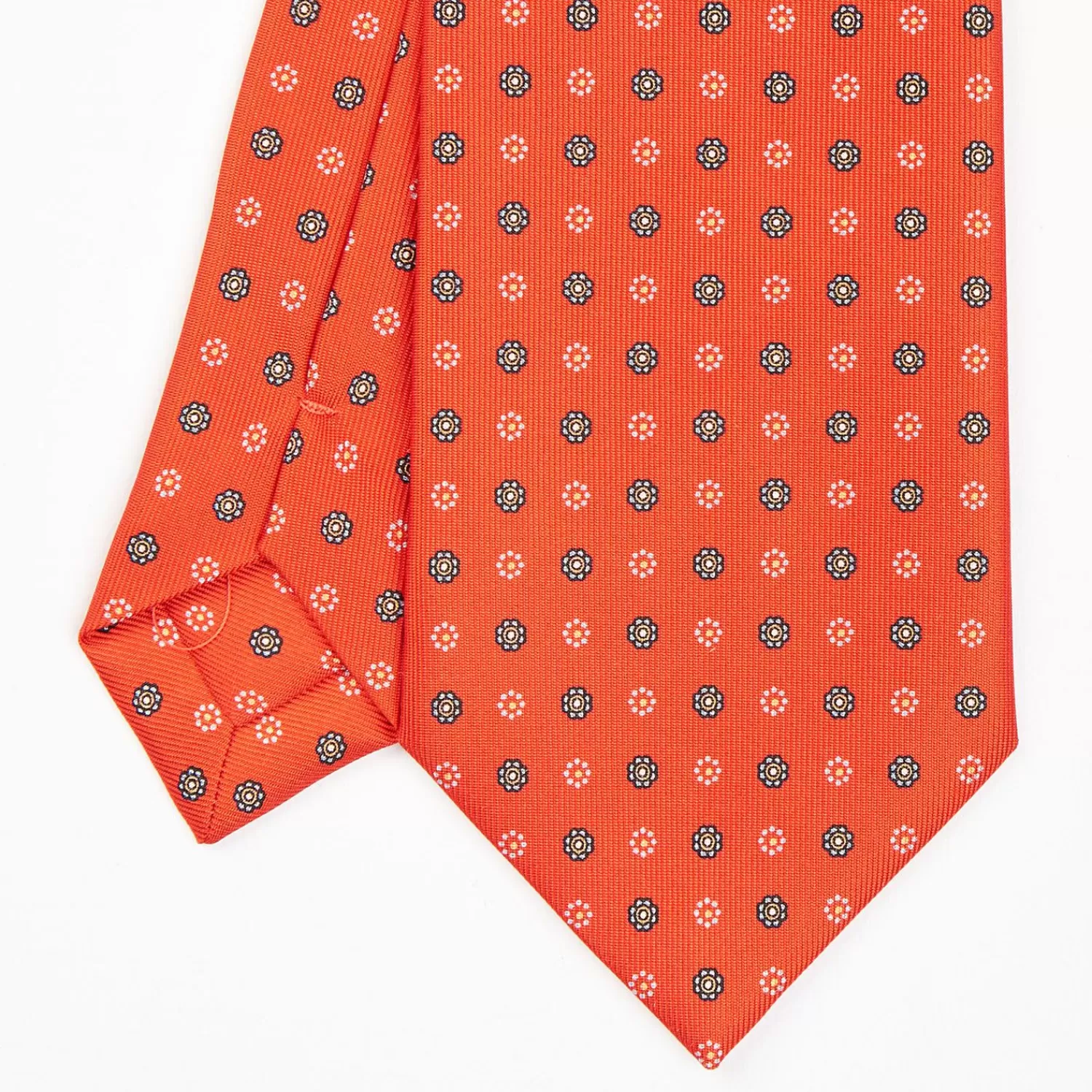 Orange Sartorial Classic Silk Tie - Small Flower Pattern>E.Marinella Store