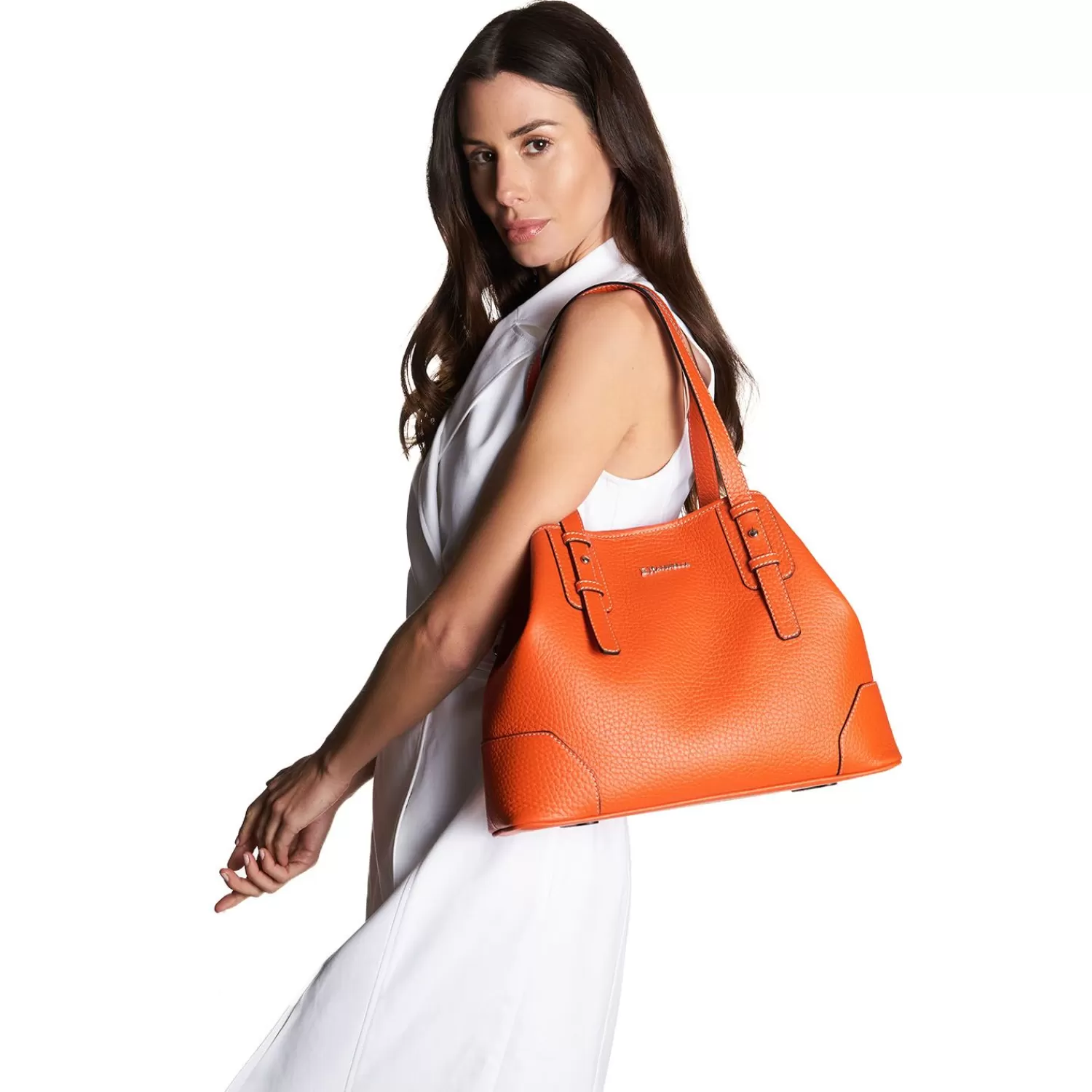 Orange Textured Leather Midi Tote Bag>E.Marinella Hot