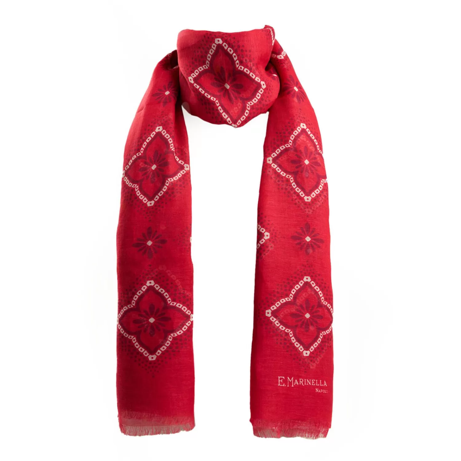 Red Cotton And Linen Scarf - Burgundy Macro Flowers>E.Marinella New