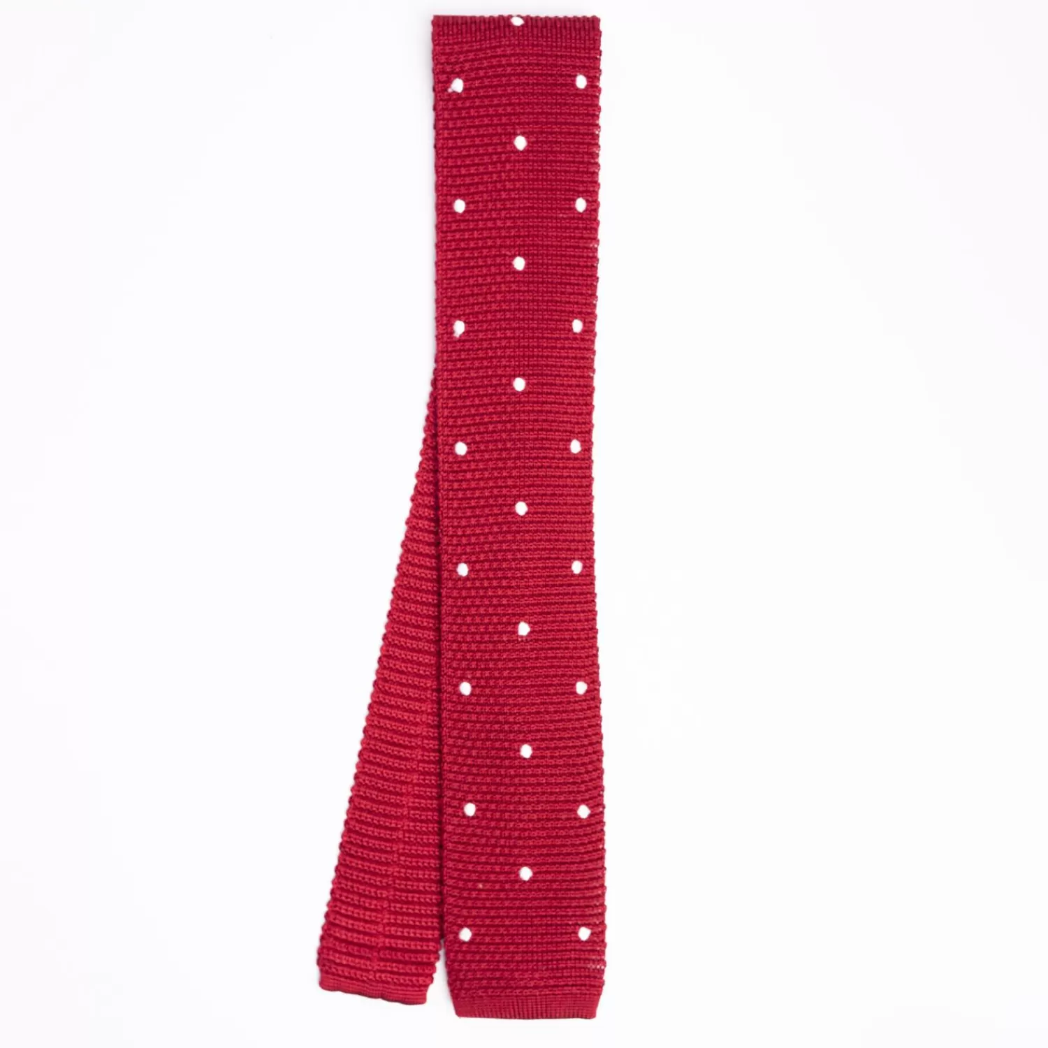 Red Silk Knitted Tie - Polka Dot Pattern>E.Marinella Online