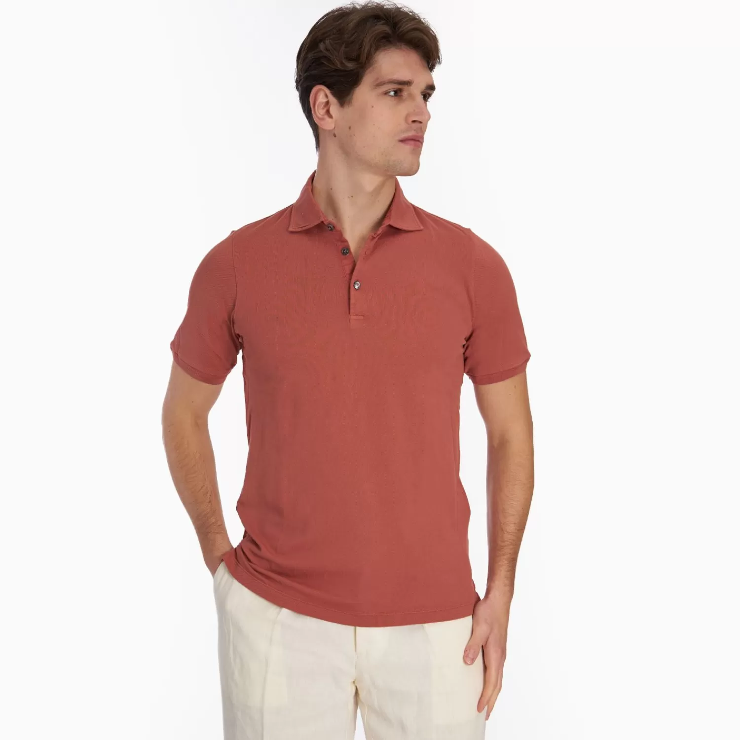 Salmon Short Sleeve Pique Cotton Polo>E.Marinella Clearance