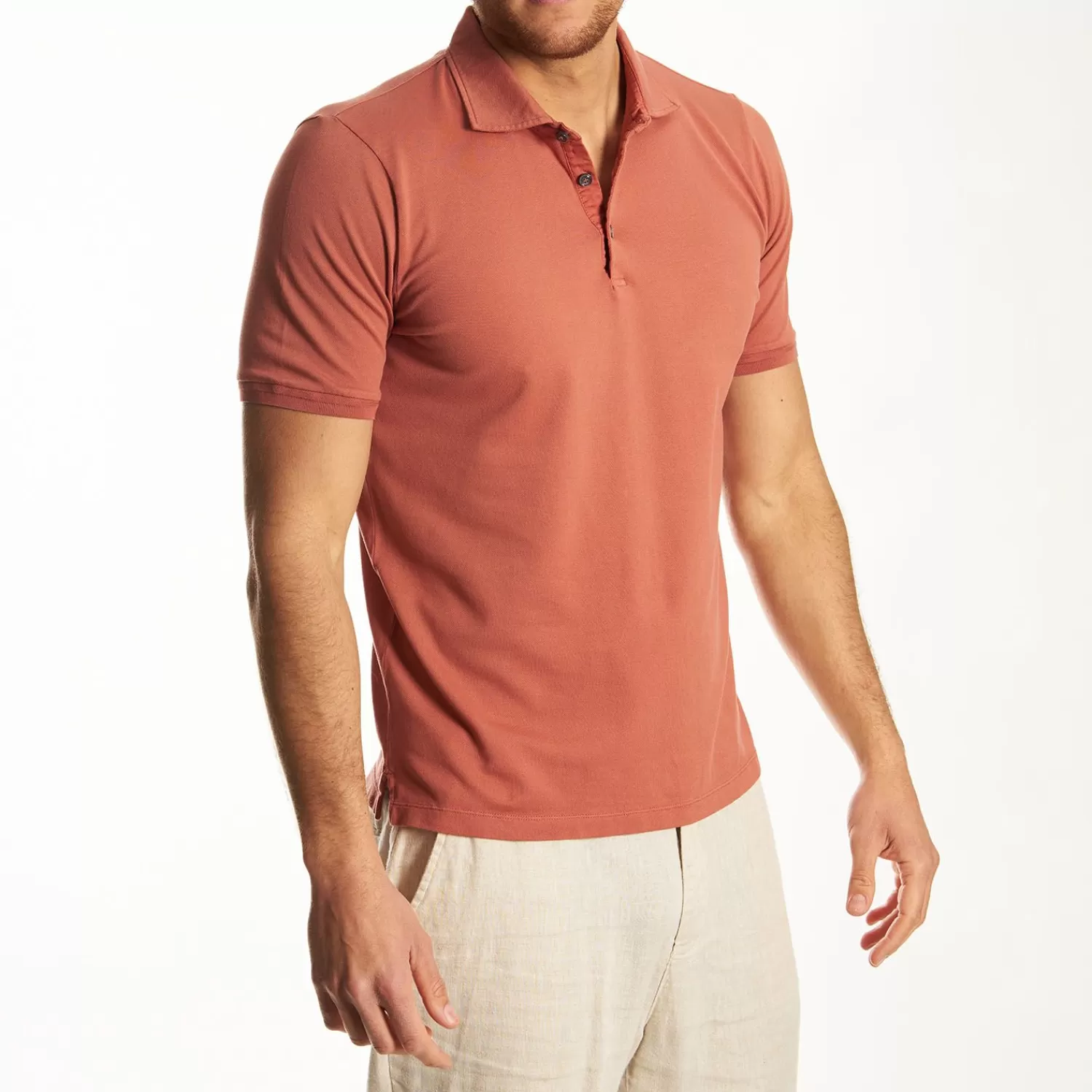 Salmon Short Sleeve Pique Cotton Polo>E.Marinella Clearance