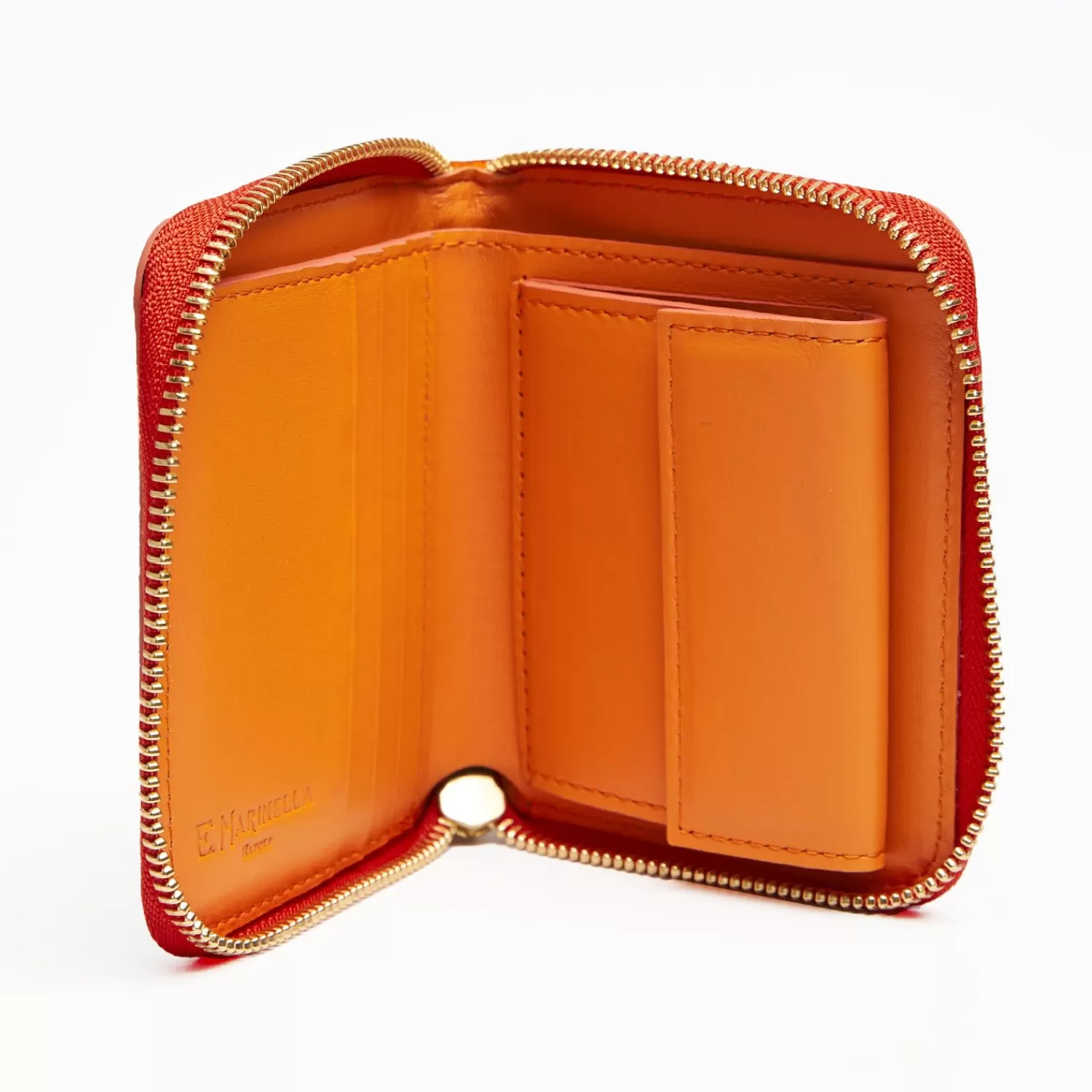 Small Orange Hammered Leather Wallet>E.Marinella Online