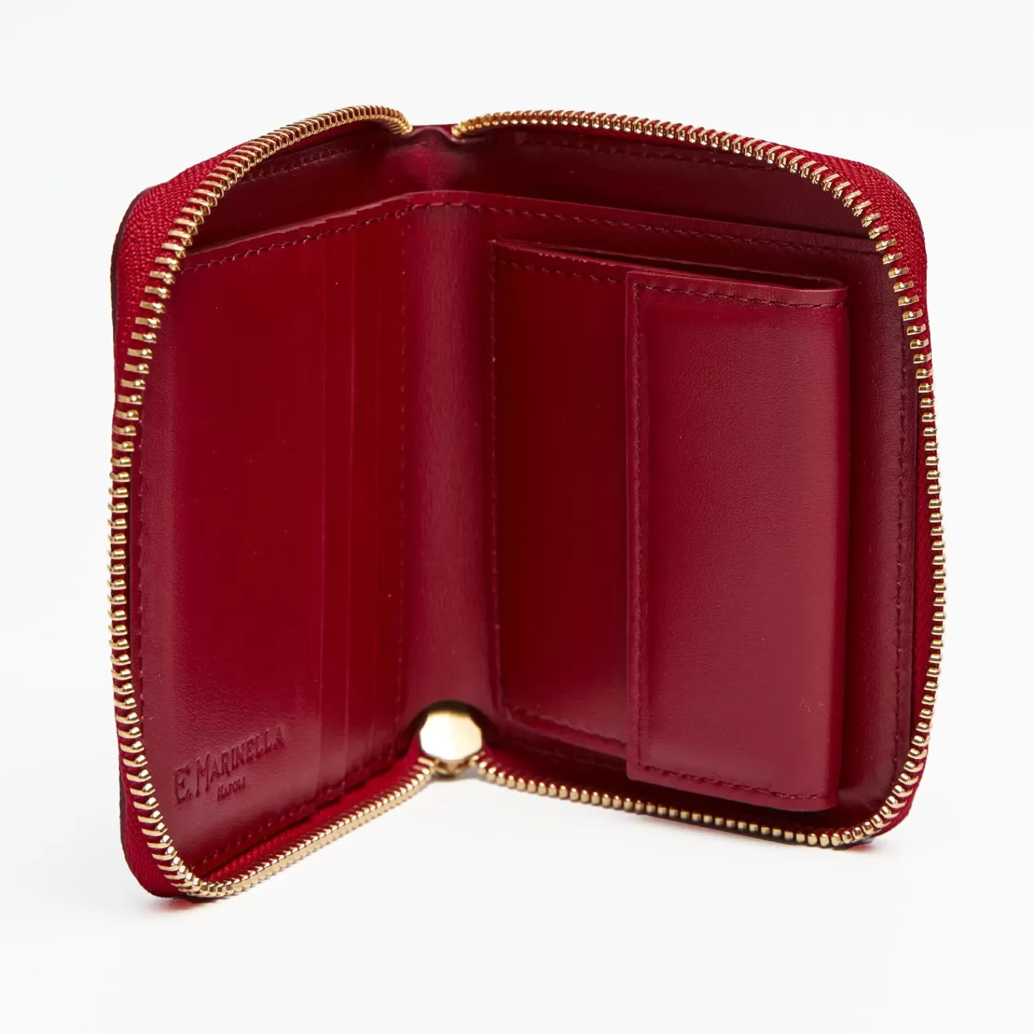 Small Ruby Red Hammered Leather Wallet>E.Marinella Fashion