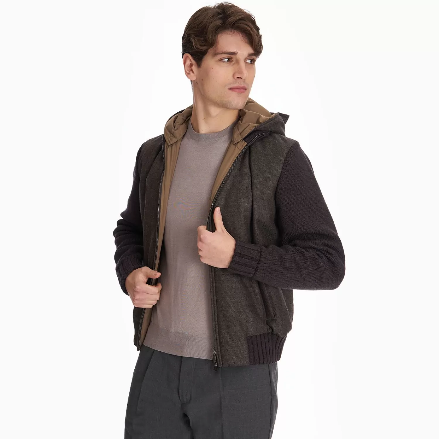 Taupe Color Wool Tricot Knitted Bomber Jacket>E.Marinella Best Sale