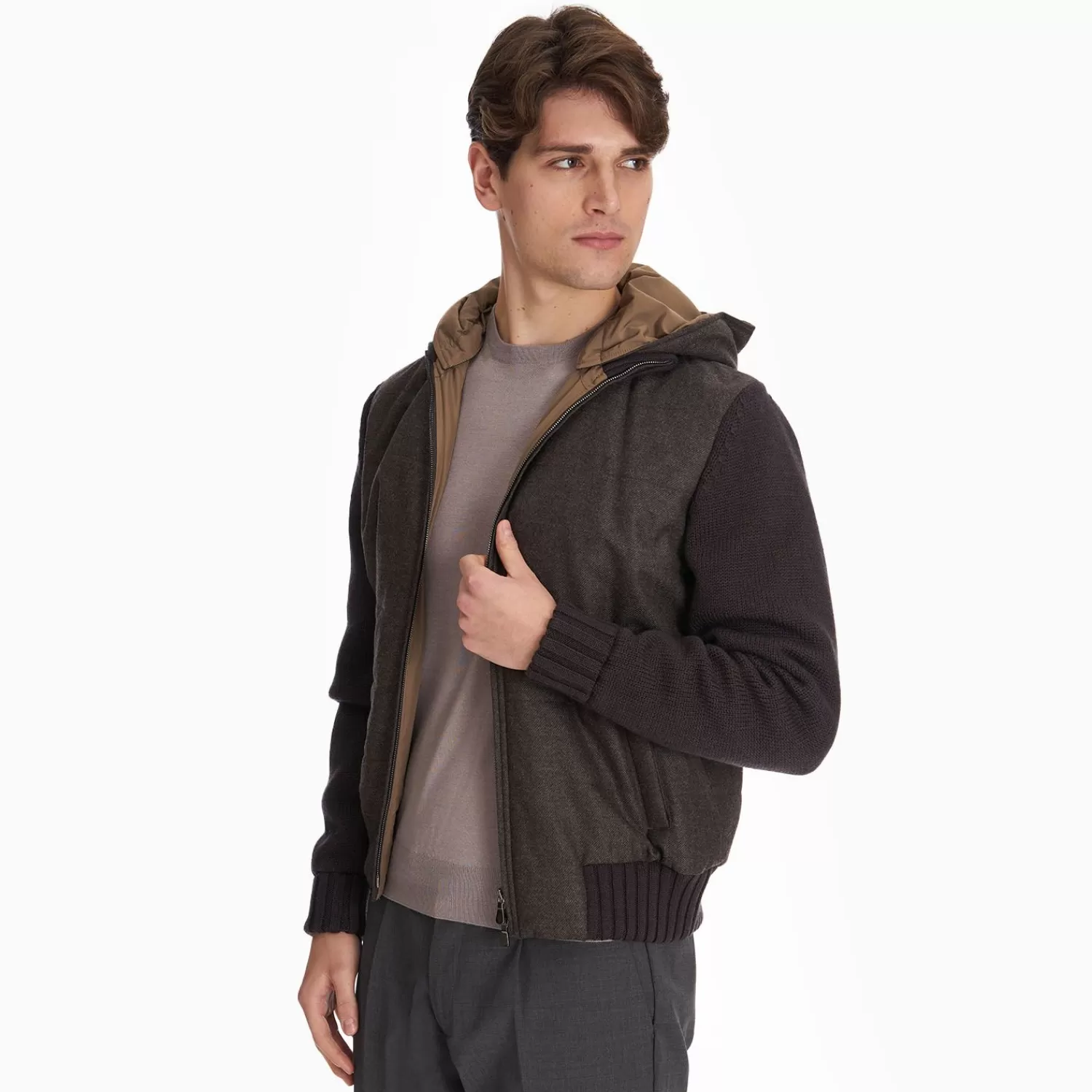 Taupe Color Wool Tricot Knitted Bomber Jacket>E.Marinella Best Sale