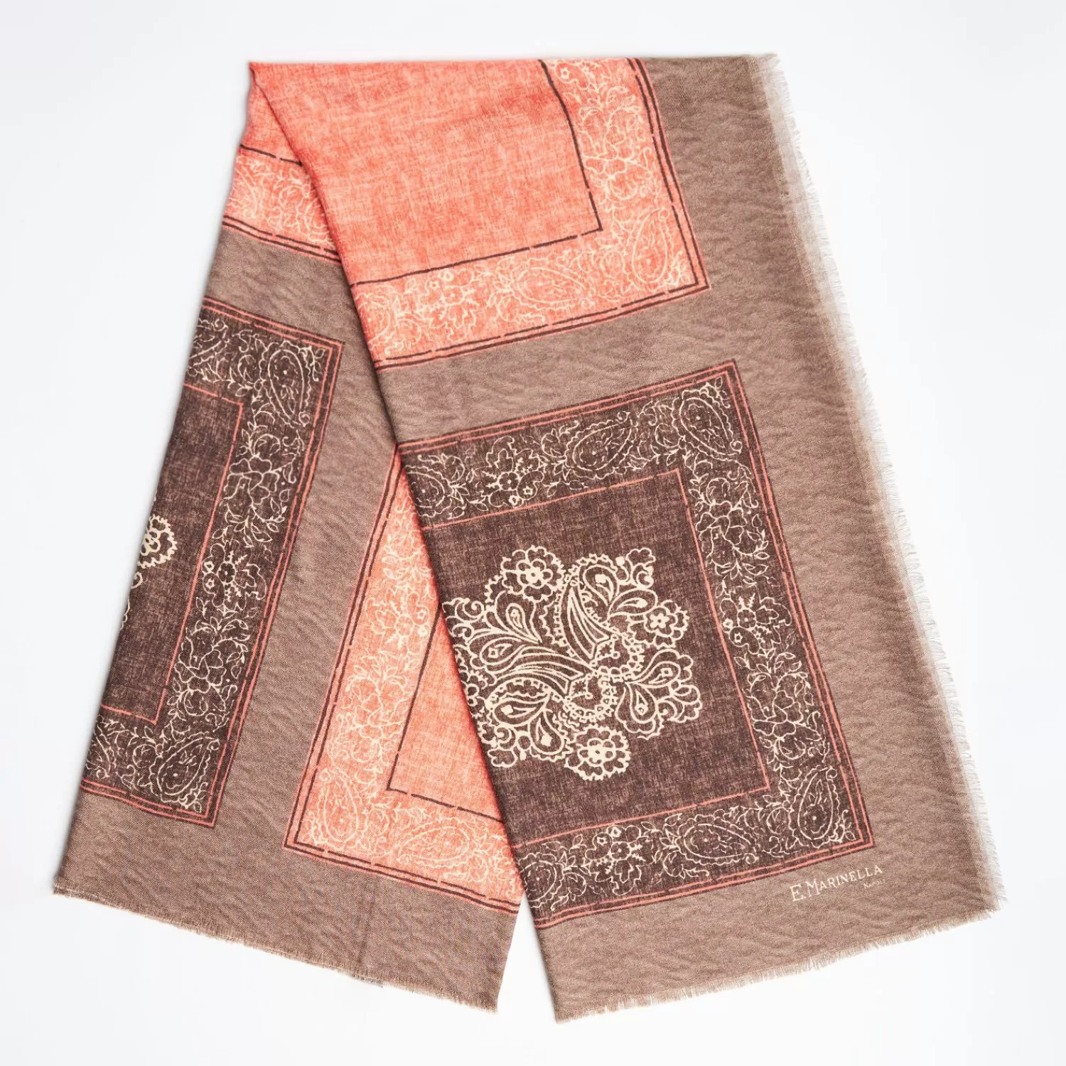 Taupe Wool And Silk Stole - Alternate Checks>E.Marinella Fashion