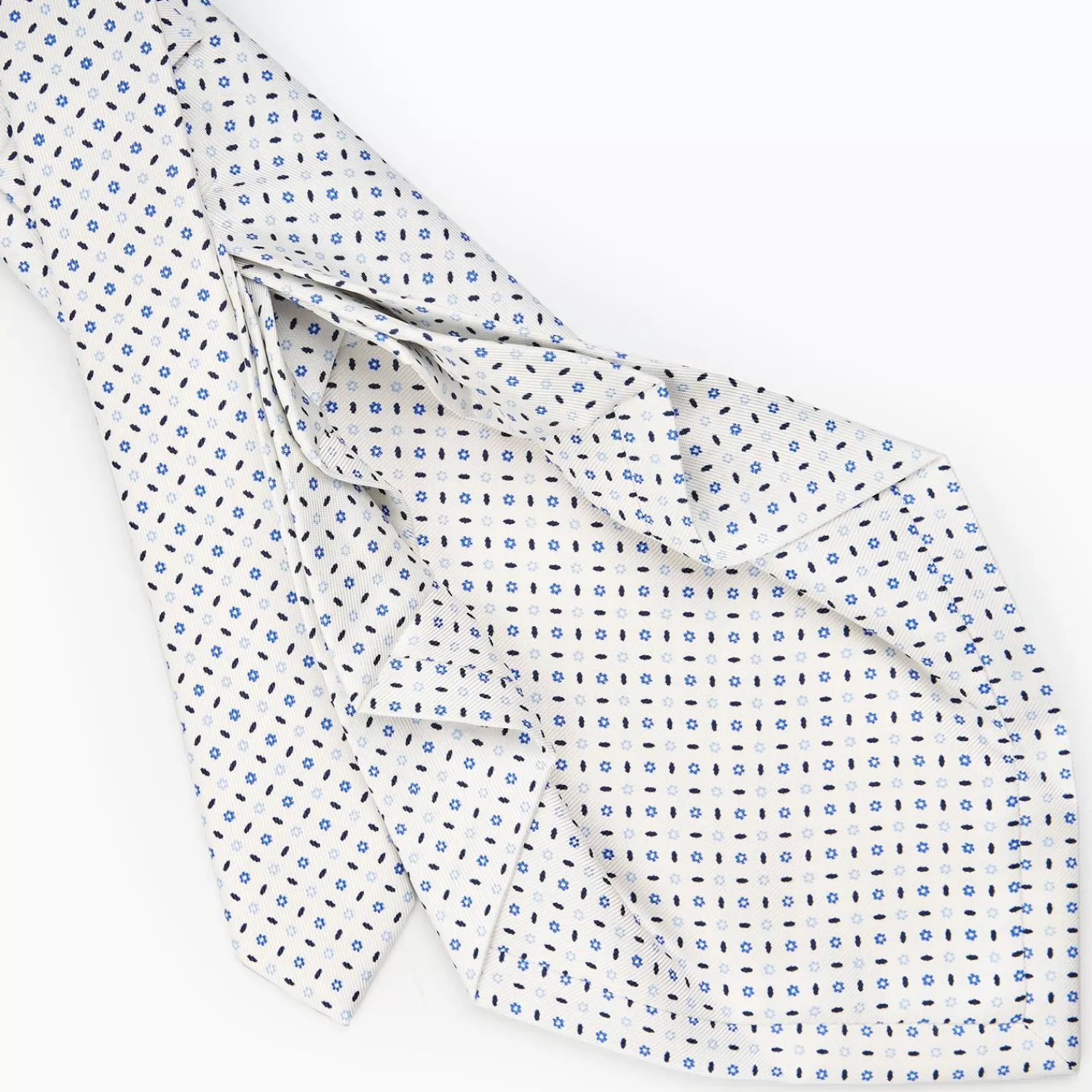 White 9 Fold Sartorial Silk Tie Small Flower Pattern>E.Marinella Cheap