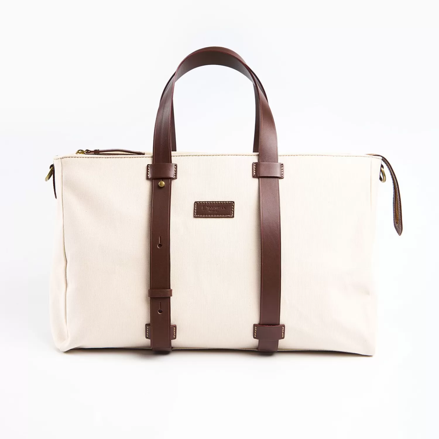 White Canvas Weekend Bag With Leather Trim>E.Marinella Outlet