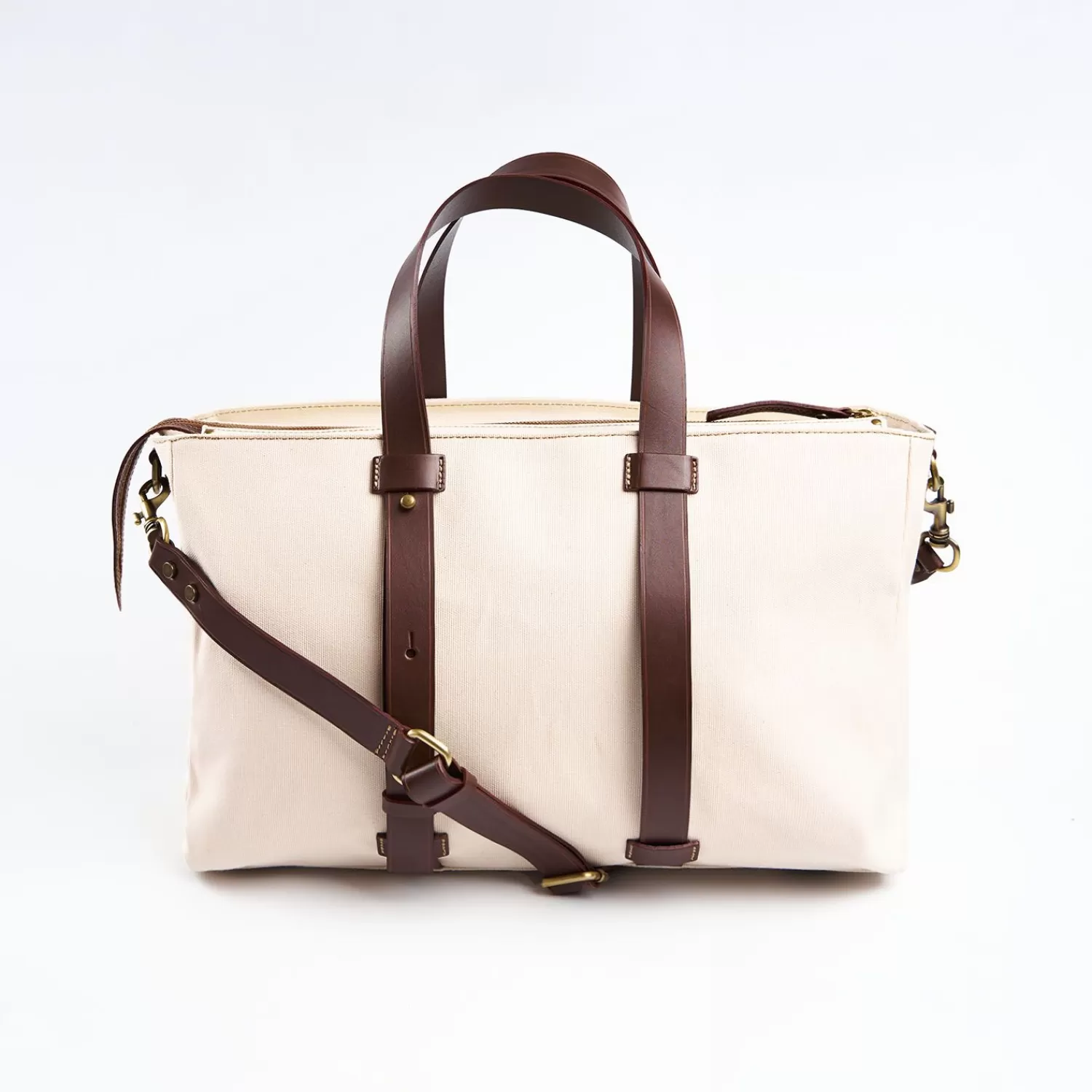 White Canvas Weekend Bag With Leather Trim>E.Marinella Outlet