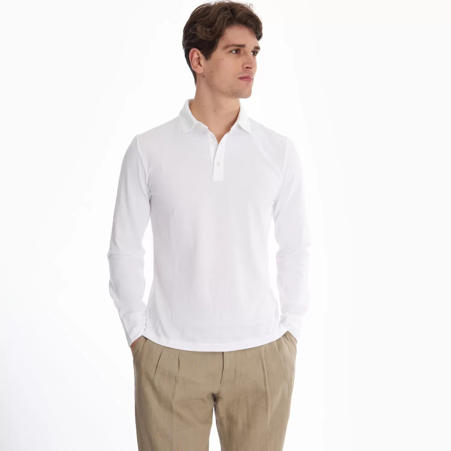 White Jersey Long Sleeve Polo Shirt>E.Marinella Cheap