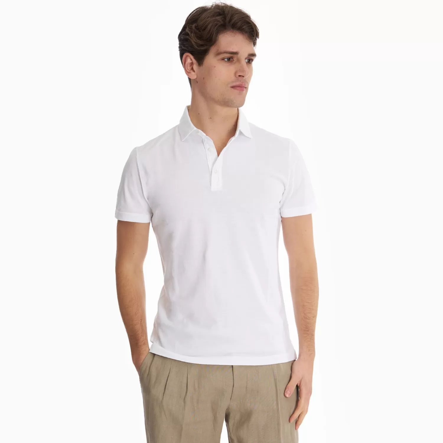 White Jersey Short Sleeve Polo Shirt>E.Marinella Online