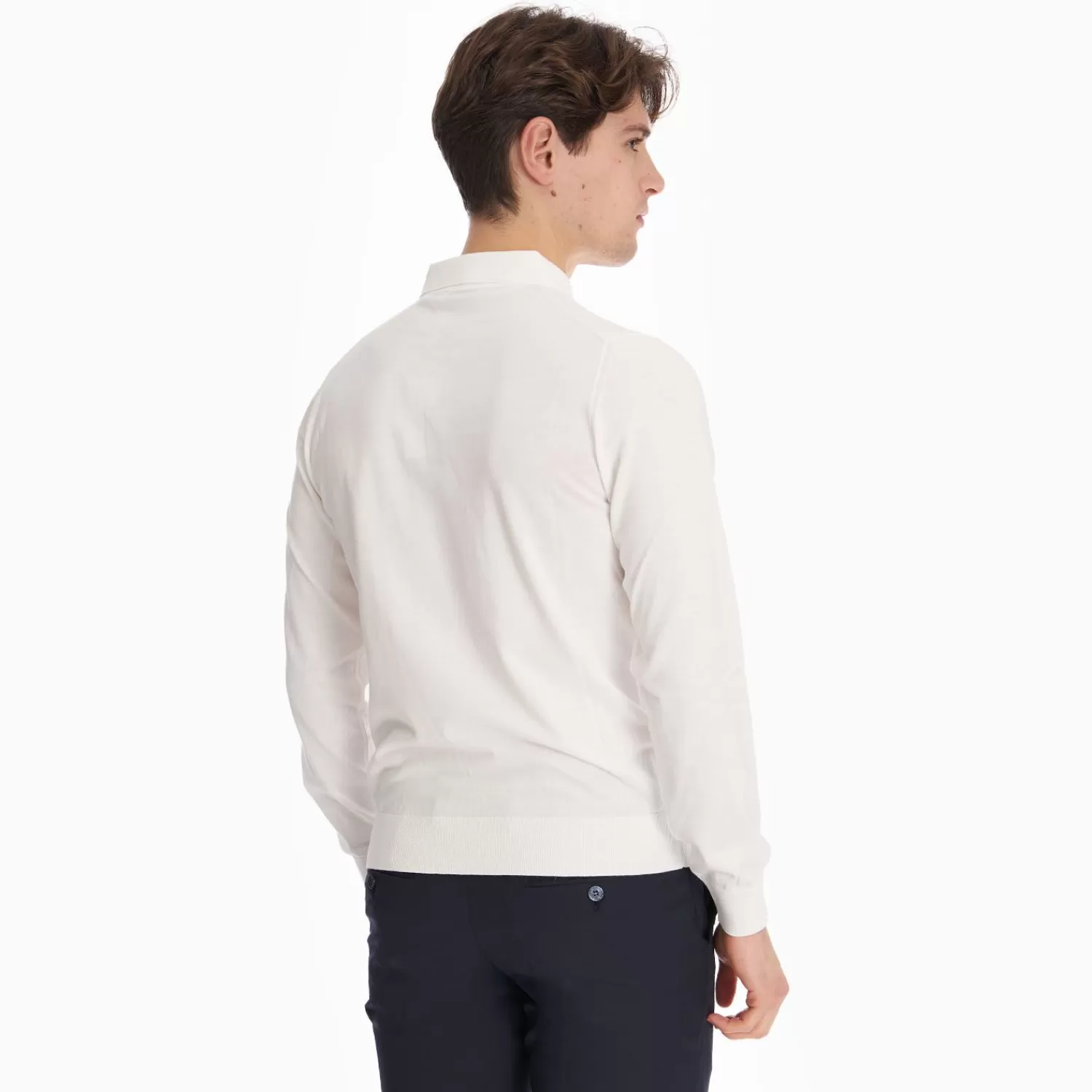 White Long Sleeve Knitted Polo>E.Marinella Best Sale