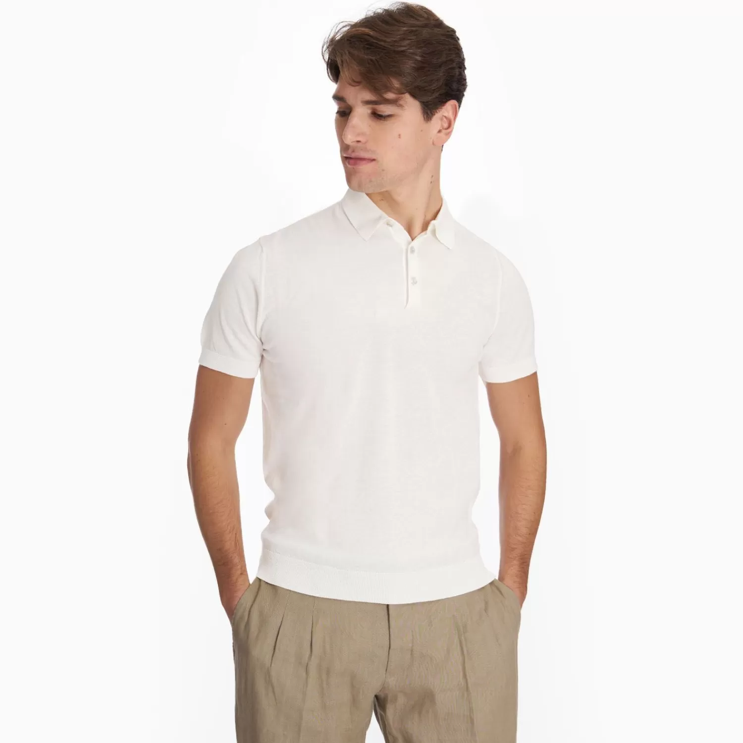 White Short Sleeve Knitted Polo>E.Marinella Outlet