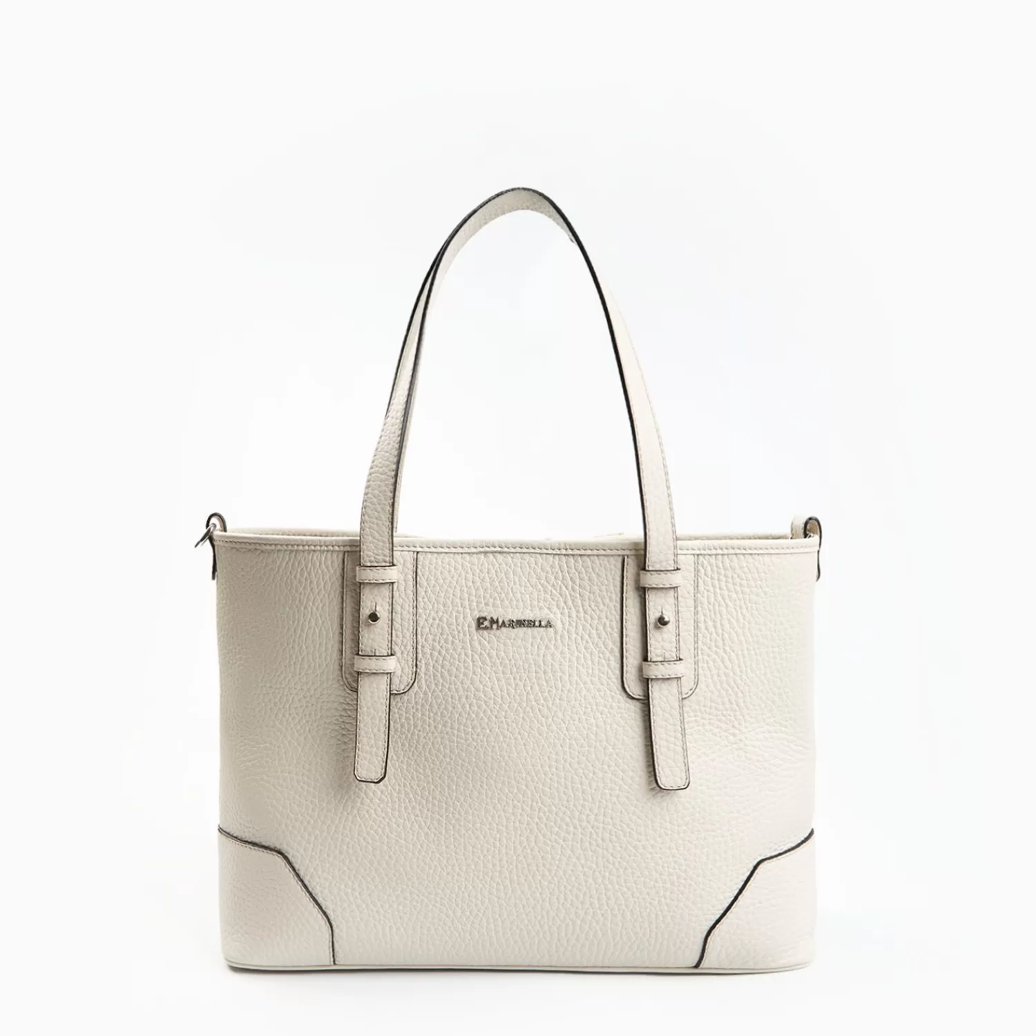 White Textured Leather Midi Tote Bag>E.Marinella Sale