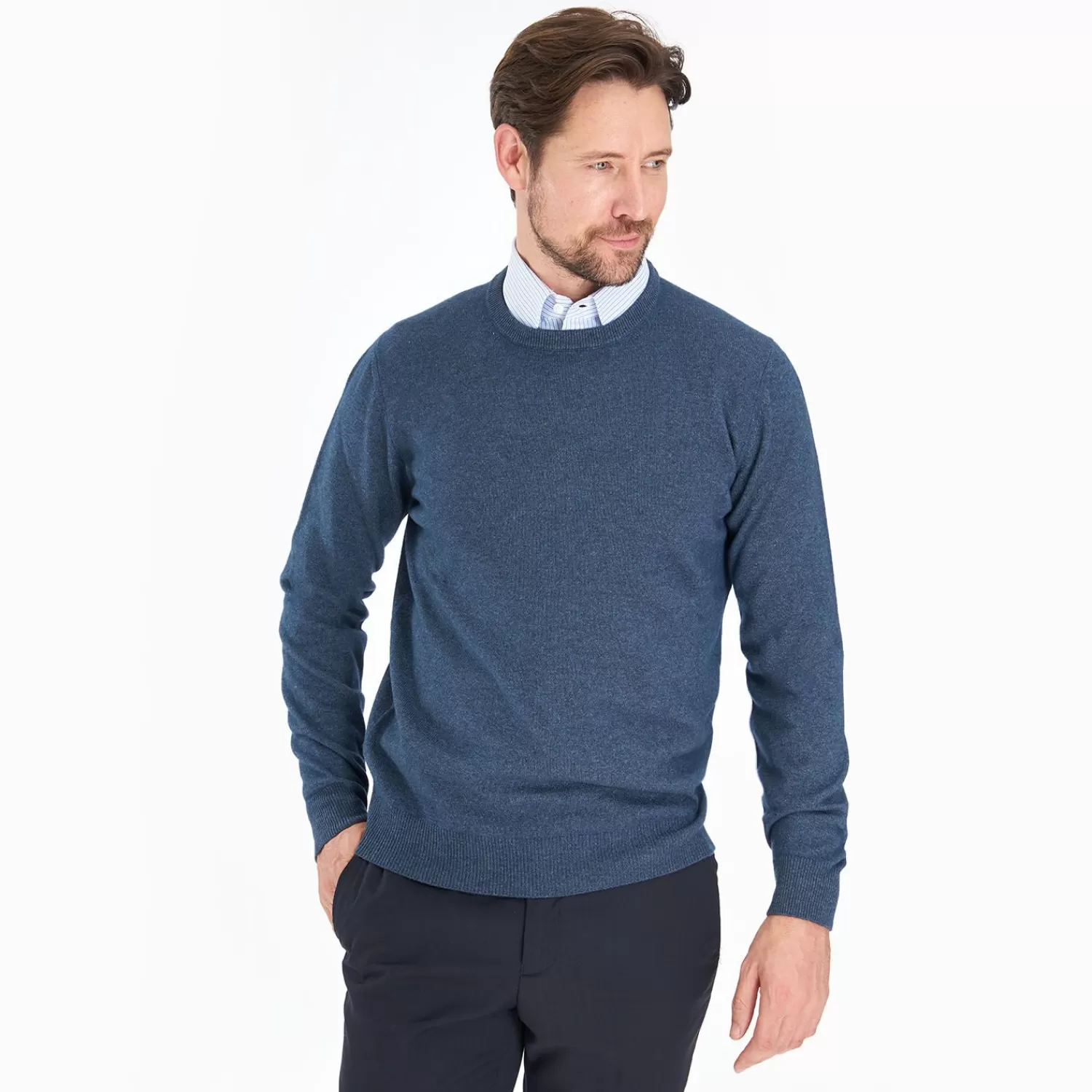 Wool And Cashmere Crewneck Sweater - Blue>E.Marinella Best