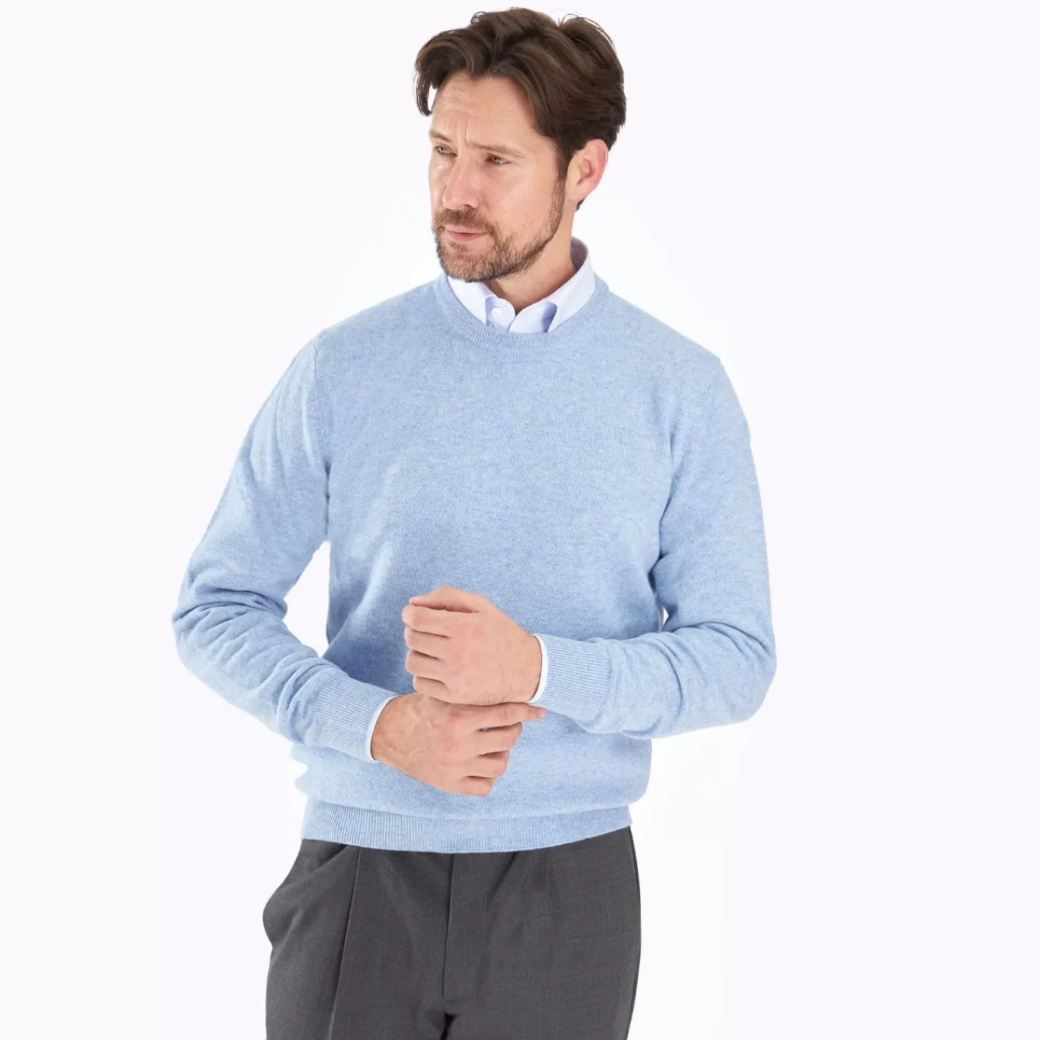 Wool And Cashmere Crewneck Sweater - Light Blue>E.Marinella Online