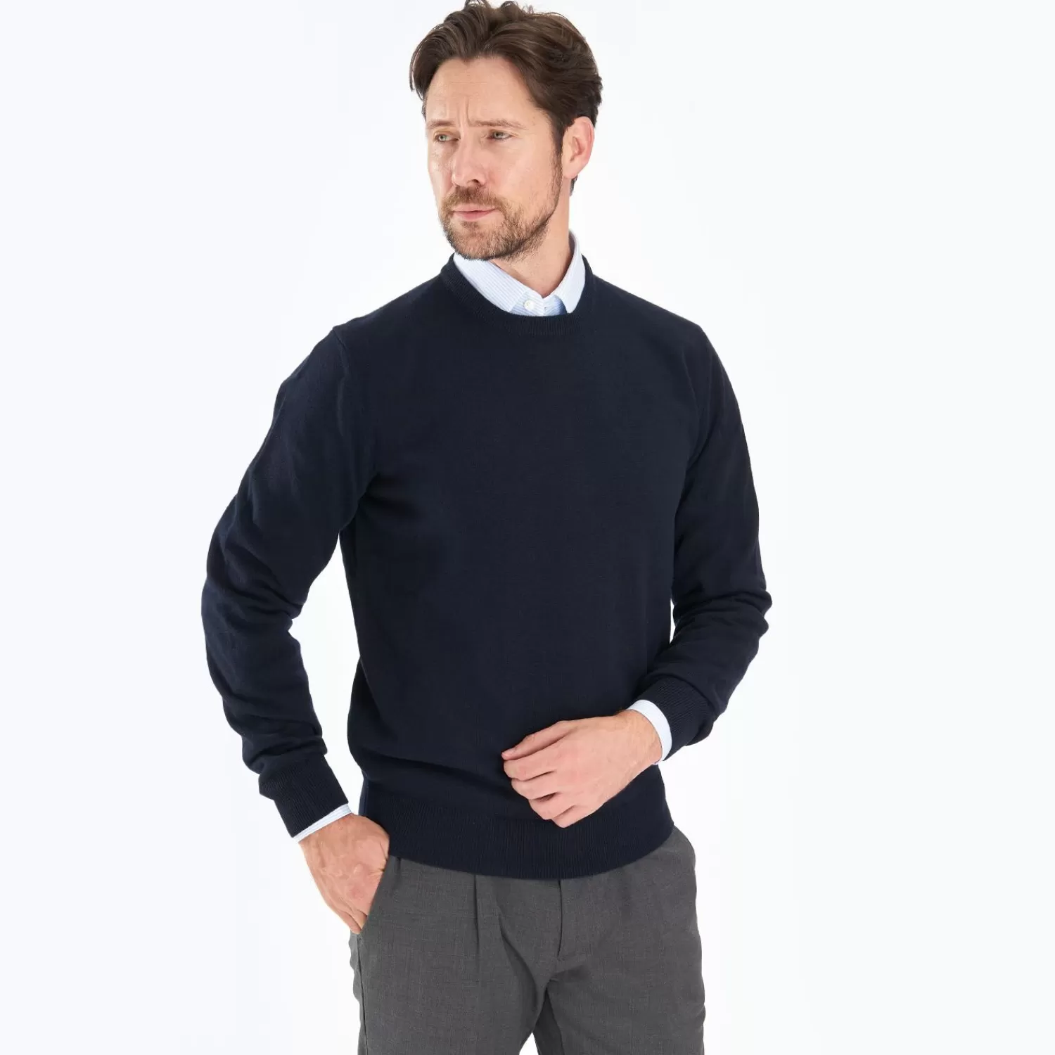 Wool And Cashmere Crewneck Sweater - Night Blue>E.Marinella Fashion