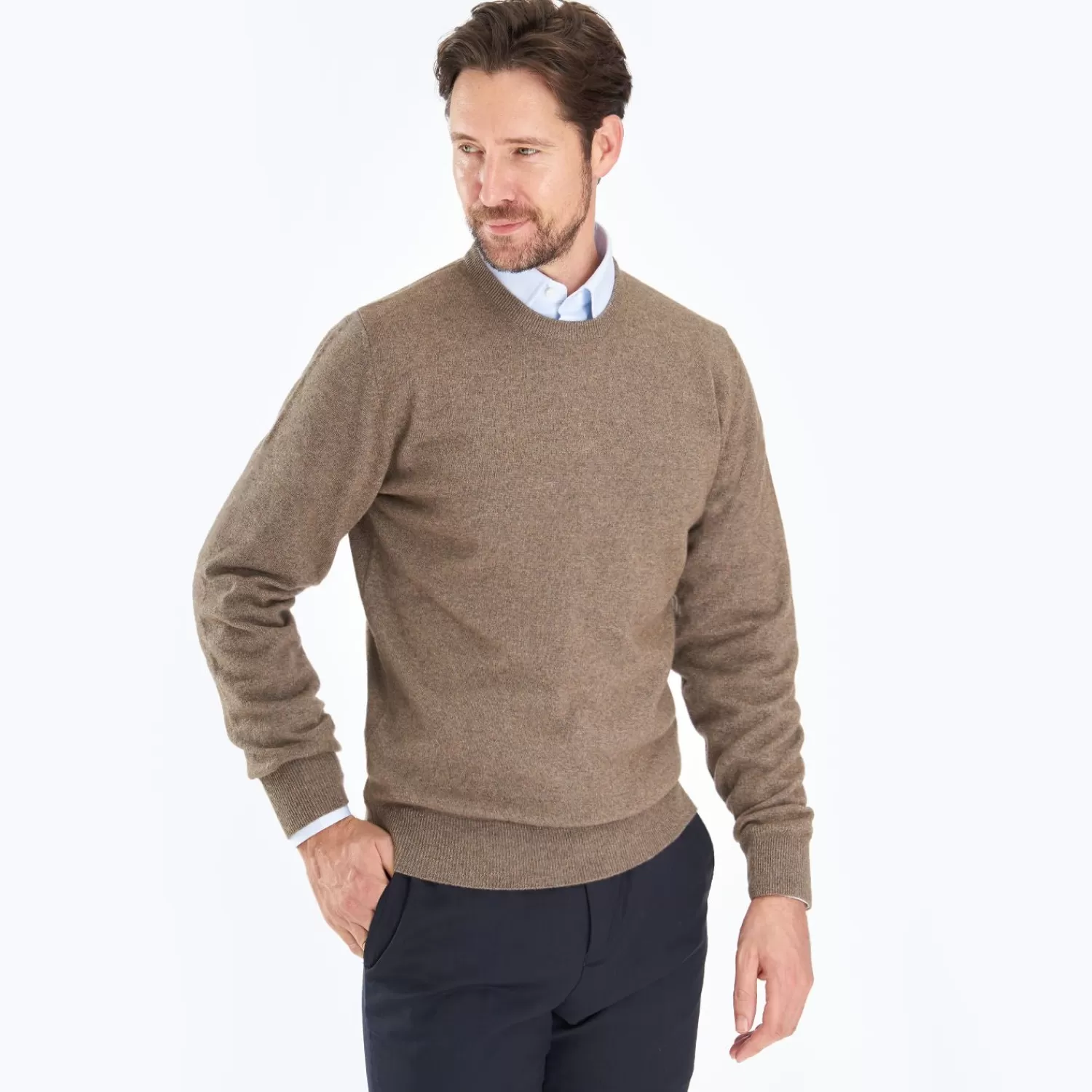 Wool And Cashmere Crewneck Sweater - Taupe Colour>E.Marinella Best Sale