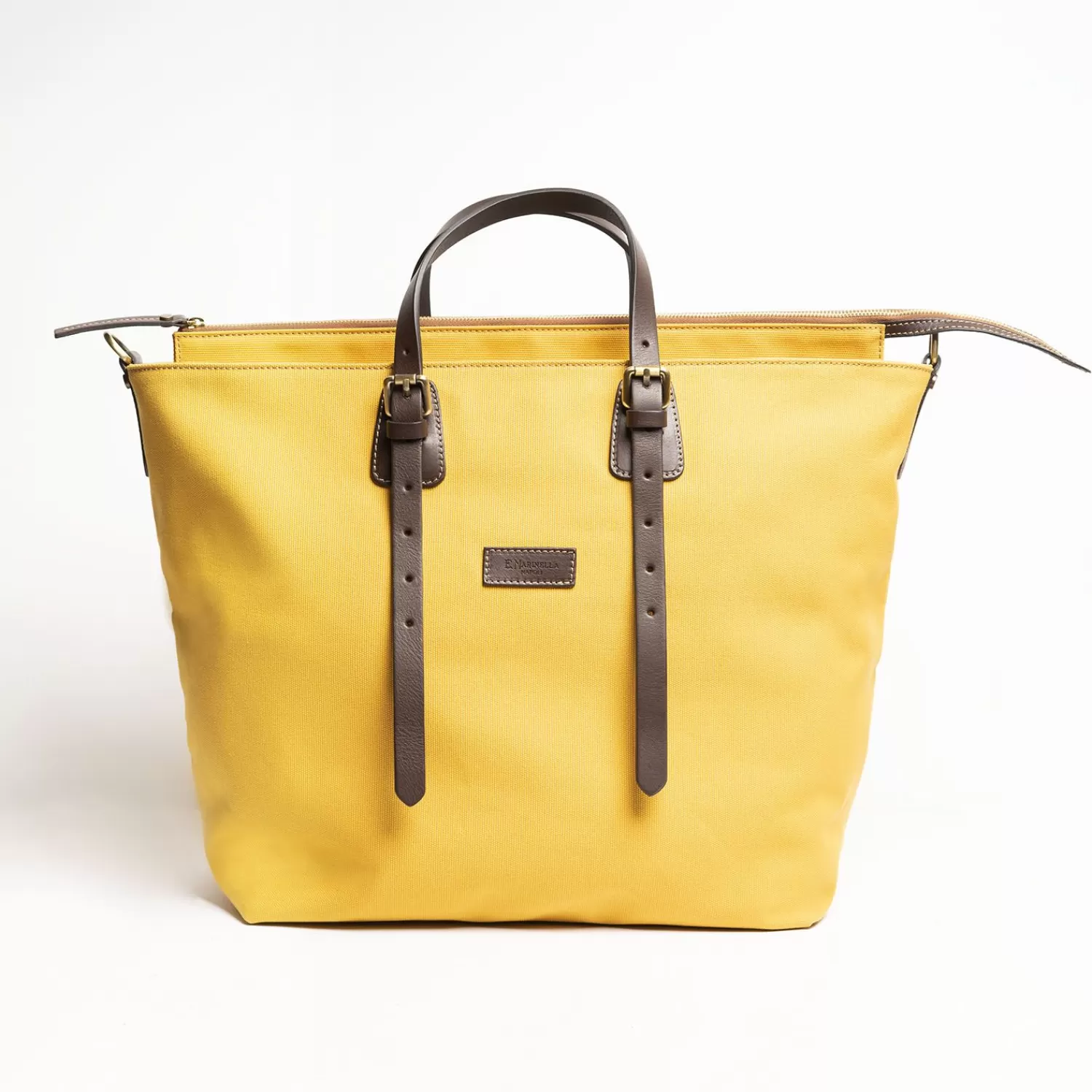 Yellow Canvas Weekend Bag With Leather Trim>E.Marinella Outlet