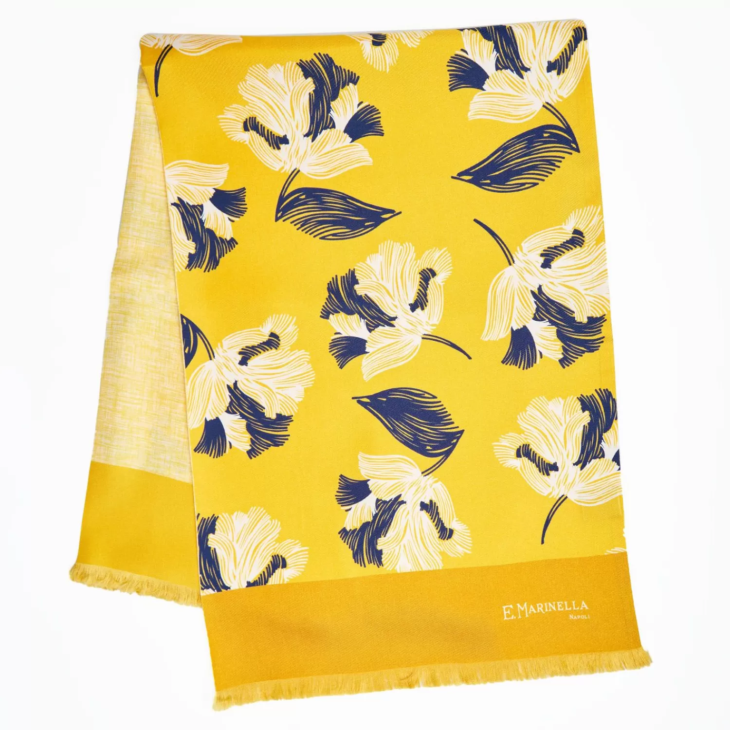 Yellow Double Silk Scarf - Floral Pattern>E.Marinella Discount