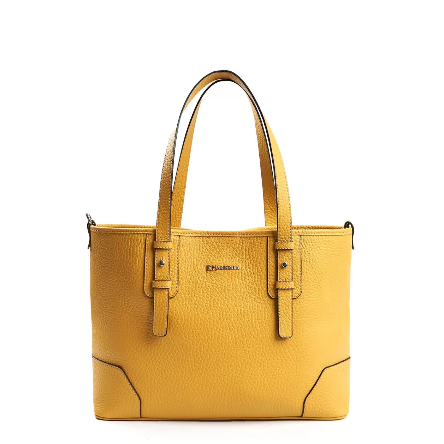 Yellow Textured Leather Midi Tote Bag>E.Marinella Outlet